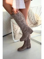 Ažurové dámské kozačky na klínu Khaki Helinna