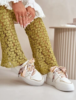 Dámske tenisky na platforme s ozdobným šnurovaním biela Mistra