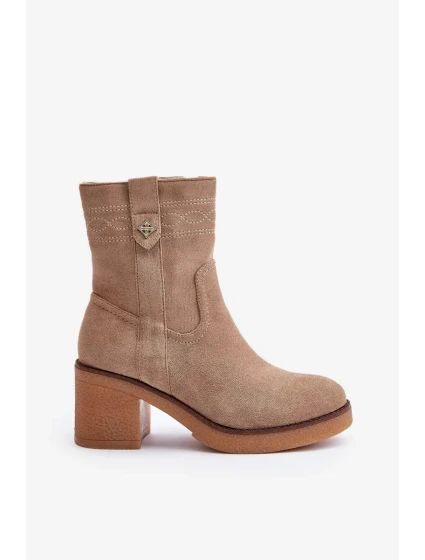 Zateplené dámske členkové topánky na podpätku Beige Vailia