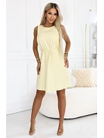 296-16 VICTORIA Trapézové šaty bez rukávov s opaskom - maslovo žlté