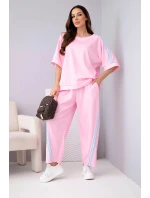 Dámský máslový komplet z model 22015424 mikina a kalhoty s lampasy bonbónově růžový - K-Fashion