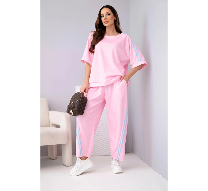 Dámský máslový komplet z model 22015424 mikina a kalhoty s lampasy bonbónově růžový - K-Fashion