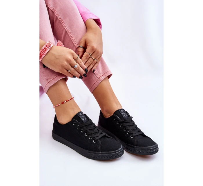 Damskie Wiązane Klasyczne Trampki Czarne Eleya