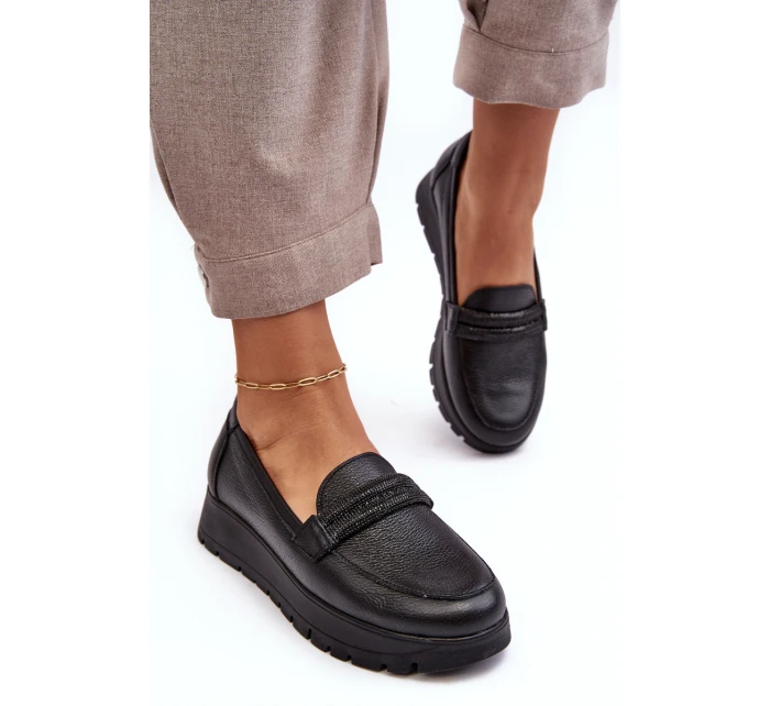 Skórzane Półbuty Na Platformie Z Ozdobą Czarne Lemar Lehira Skórzane Półbuty Na Platformie Z Ozdobą Czarne Lemar Lehira