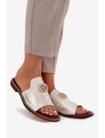 Elegantní Dámské Kožené Pantofle S Dekorací  Zlatý model 21686276 - Zazoo