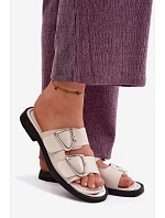 Kožené dámské pantofle s řemínky Vinceza 62304 Béžové