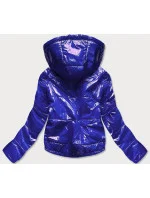 Svetlo modrá lesklá prešívaná dámska bunda s kapucňou (B9560)
