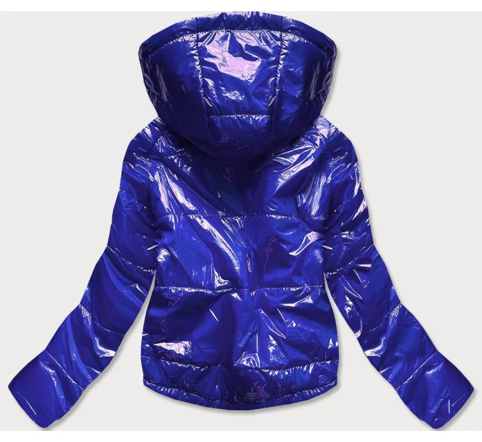 Svetlo modrá lesklá prešívaná dámska bunda s kapucňou (B9560)