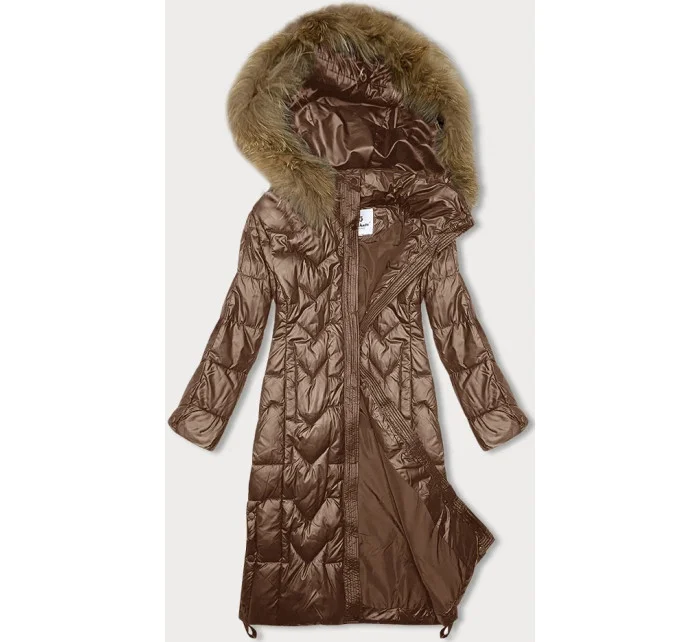 Dámska dlhá prešívaná bunda v ťavej farbe Glakate (LU-2203)