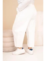 Dámske bavlnené Plus veľkosť s vysokým pásom voľné nohavice Ecru Dámske bavlnené Plus veľkosť s vysokým pásom voľné nohavice Ecru