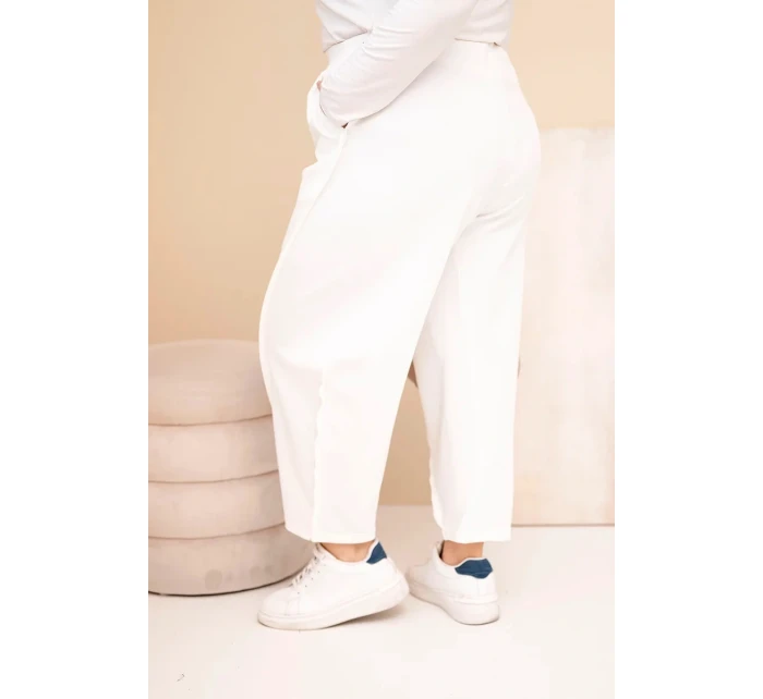 Dámske bavlnené Plus veľkosť s vysokým pásom voľné nohavice Ecru Dámske bavlnené Plus veľkosť s vysokým pásom voľné nohavice Ecru