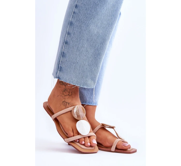 Zamszowe Klapki Z Ozdobami Nude Victoria Zamszowe Klapki Z Ozdobami Nude Victoria