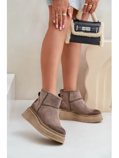 Skórzane Zamszowe Śniegowce Botki Na Platformie I Koturnie Maciejka 06769-02 Ciemnobrązowe