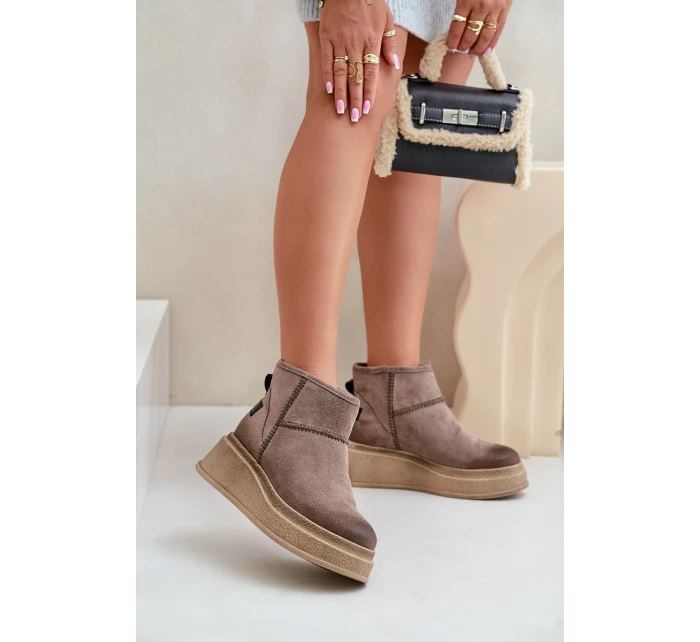 Skórzane Zamszowe Śniegowce Botki Na Platformie I Koturnie Maciejka 06769-02 Ciemnobrązowe Skórzane Zamszowe Śniegowce Botki Na Platformie I Koturnie Maciejka 06769-02 Ciemnobrązowe