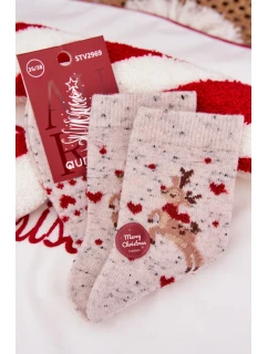 Dámské Vánoční Ponožky S Sobem A Srdíčky Vlně Alpaka Šedé