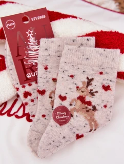 Dámské Vánoční Ponožky S Sobem A Srdíčky Vlně Alpaka Šedé
