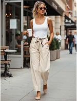 Spodnie damskie z wysokim stanem z beżowe model 22067209 - FashionStreet