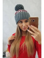 Dámska čiapka Ellen s brmbolcom K325 tmavo šedá + červená Dámska čiapka Ellen s brmbolcom K325 tmavo šedá + červená