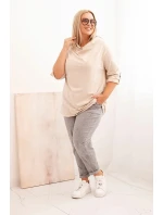 Dámske Plus veľkosť bavlnené voľné fit blúzka s vodou výstrih béžová