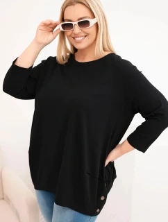 Dámska blúzka v nadmernej veľkosti z bavlny s ozdobnými gombíkmi a vyhrnutými rukávmi čierna