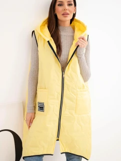 Dámske Plus veľkosť prešívaná vesta s kapucňou na zips žltá