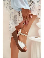 Sandały Damskie Na Koturnie S.Barski PL51-324 Biało-Złote Sandały Damskie Na Koturnie S.Barski PL51-324 Biało-Złote