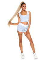 Sexy Sporty Set Cropped Top + Shorts Contrast Trim