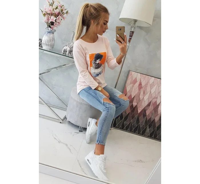 Blúzka s 3D grafikou, krajková, púdrovo ružová