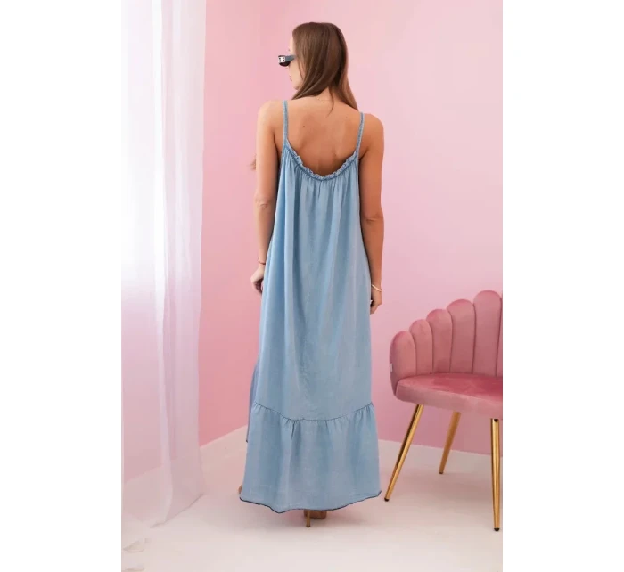 Dámské šaty na ramínka s volánem světlý denim