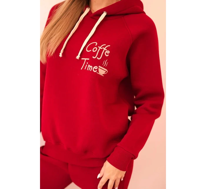 Dámska bavlnená súprava s potlačou, zateplená, bordová Dámska bavlnená súprava s potlačou, zateplená, bordová