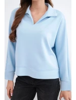 Dámska maslová viskózna mikina s golierom a výstrihom do V modrá