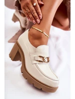 Skórzane Półbuty Na Słupku Ze Złotą Ozdobą Jasnobeżowe Lemar Mikeyla