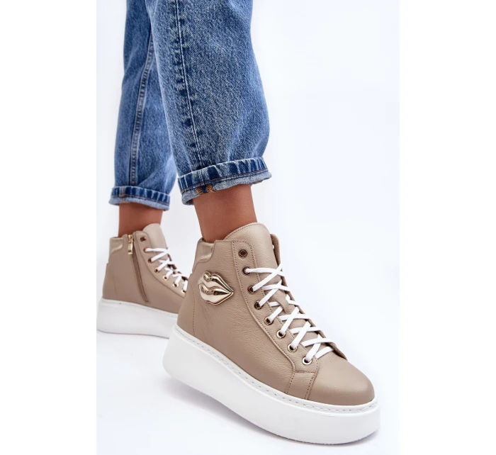 Trampki Damskie Wysokie Na Suwak Lemar Beżowe Katerin Trampki Damskie Wysokie Na Suwak Lemar Beżowe Katerin