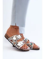 Zdobione Klapki Damskie Z Klamrami S.Barski MY121 Srebrne