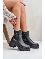 Zazoo 60490 Skórzane Ocieplane Botki Z Ozdobą Czarne