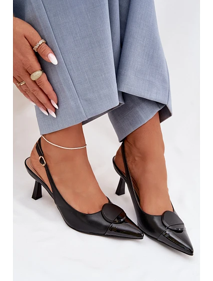 Dámské sandály na podpatku s ozdobným detailem Černé Mariae