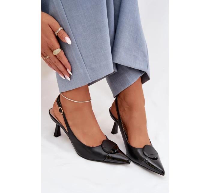 Dámské sandály na podpatku s ozdobným detailem Černé Mariae