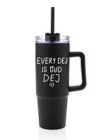 EVERY DEJ IS GUD DEJ - čierny cestovný hrnček s priehľadným viečkom 900 ml