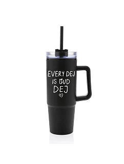 EVERY DEJ IS GUD DEJ - čierny cestovný hrnček s priehľadným viečkom 900 ml