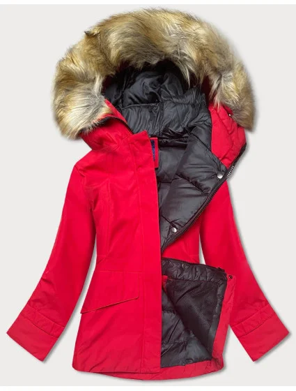 Dámska zimná bunda s kapucňou červená (j9-066)