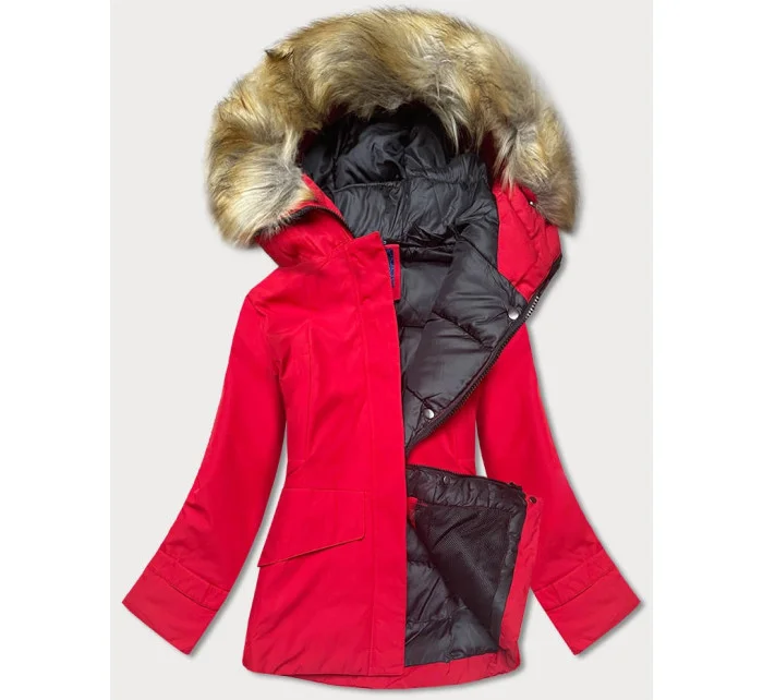 Dámska zimná bunda s kapucňou červená (j9-066)