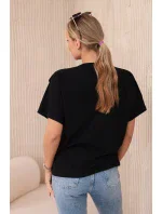 Bavlnená blúzka s ozdobnou mašľou čierna