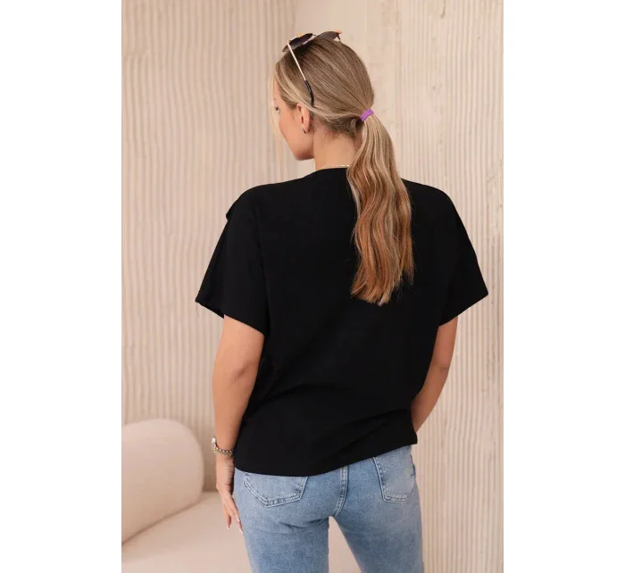 Bavlnená blúzka s ozdobnou mašľou čierna