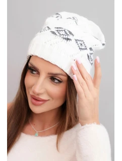 Dámska zimná vlnená čiapka s geometrickým vzorom K434 biela + grafitová