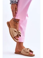 Damskie Skórzane Klapki Z Kokardą Beżowe Becky Damskie Skórzane Klapki Z Kokardą Beżowe Becky