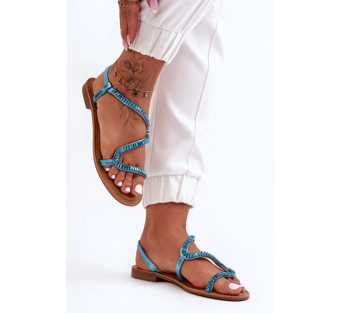 Wsuwane Sandały Damskie Z Ozdobami Niebieskie Hayen Wsuwane Sandały Damskie Z Ozdobami Niebieskie Hayen