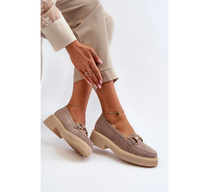 Zazoo 3429 Zamszowe Mokasyny Damskie Z Ozdobą Cappuccino