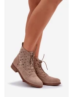 Sznurowane Botki Z Ażurowym Wzorem S.Barski HY51-136 Beżowe