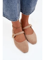 Baleríny s páskem a zlatým sponou Eko semiš Béžové model 21744478 - Boto