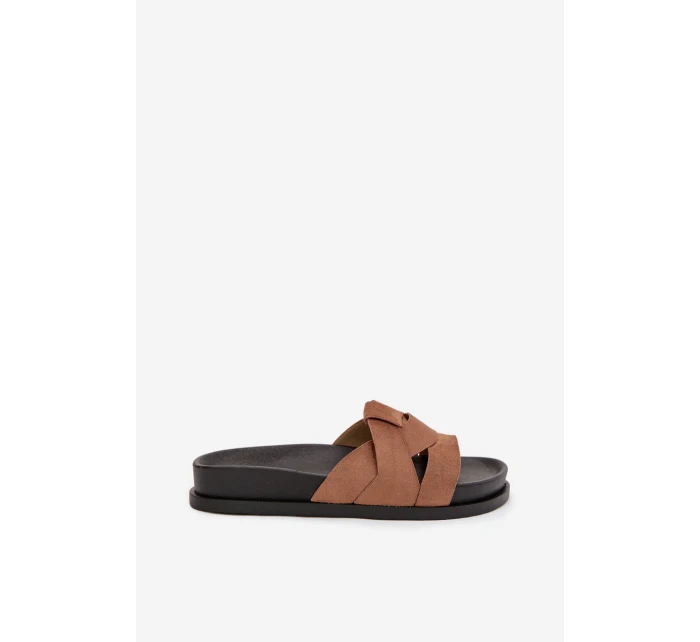 Dámské pantofle Eko semiš s pásky hnědé Marivessa